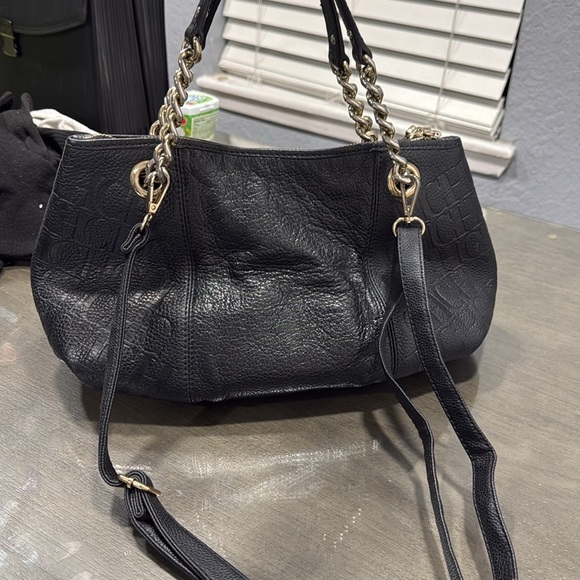 Carolina Herrera Black Monogram Embossed Leather Dahlia Hobo - Picture 3 of 12